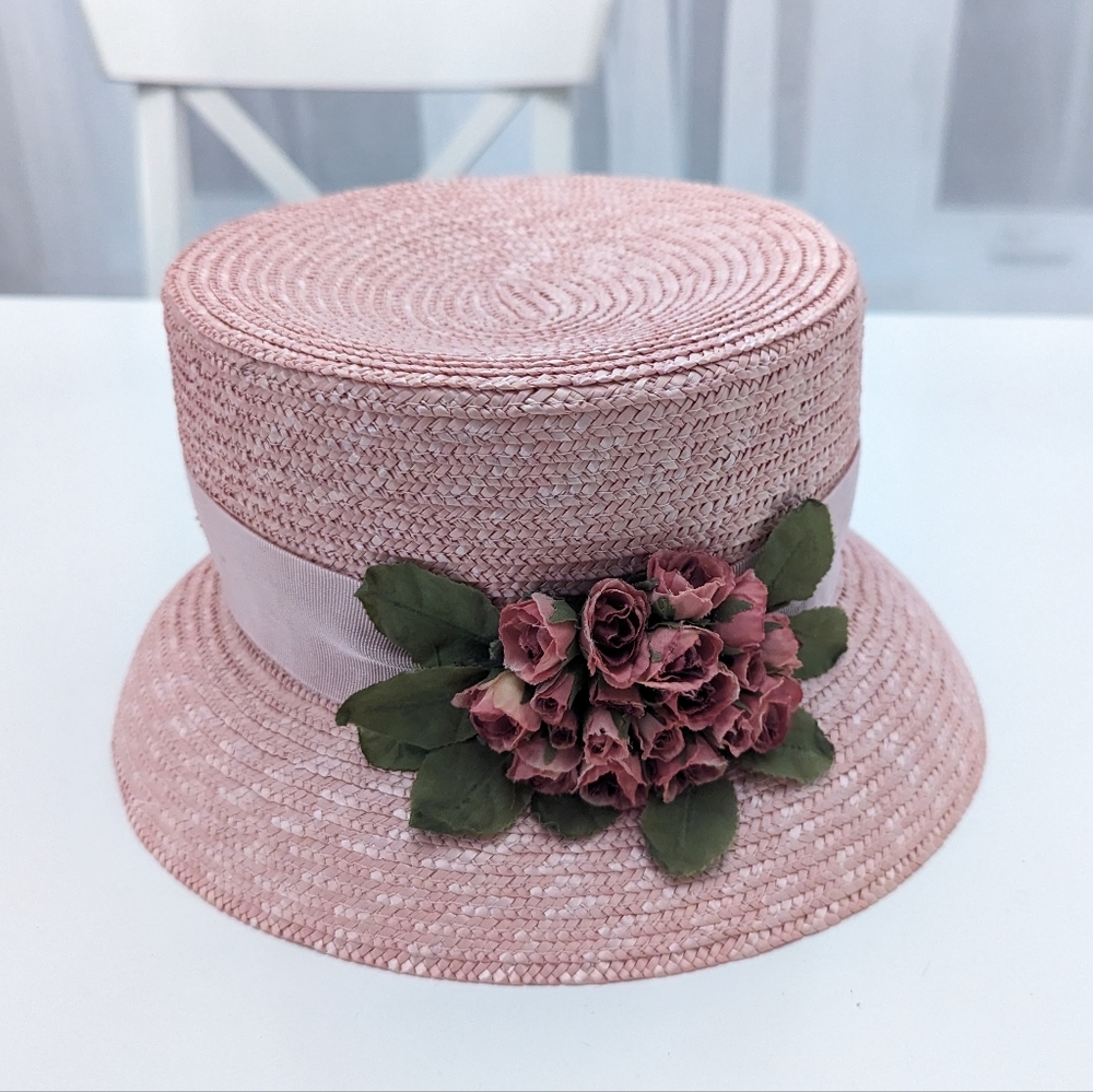 Holt Renfrew Pink Straw Hat Floral Vintage